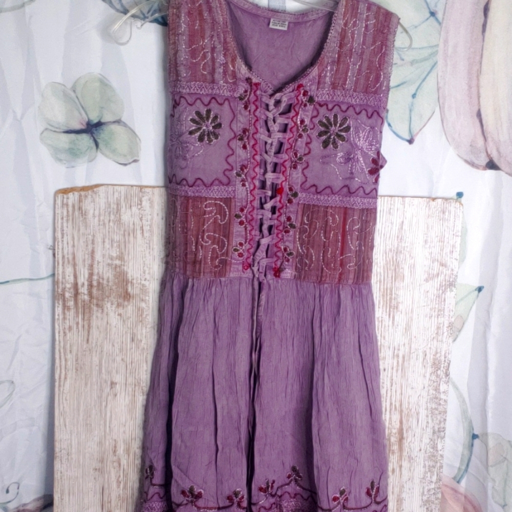 Hand embroidered nwot gypsy soul free spirit witchy boho shabby chic dress